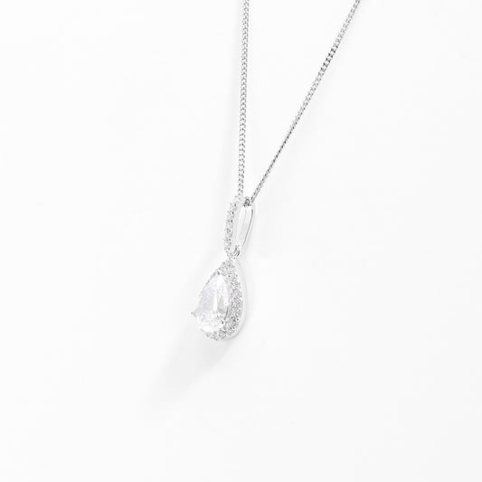 Sterling Silver Pear And Halo Zirconia Pendant