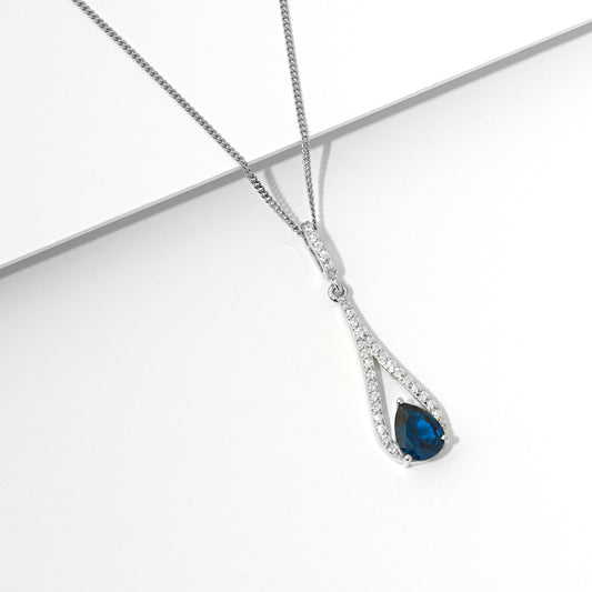 Sterling Silver London Blue Pear Teardrop Zirconia Pendant