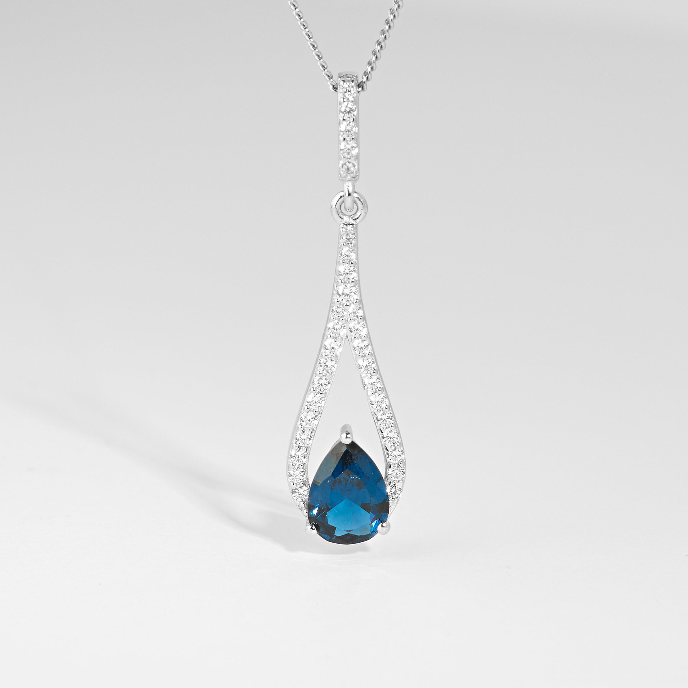 Sterling Silver London Blue Pear Teardrop Zirconia Pendant