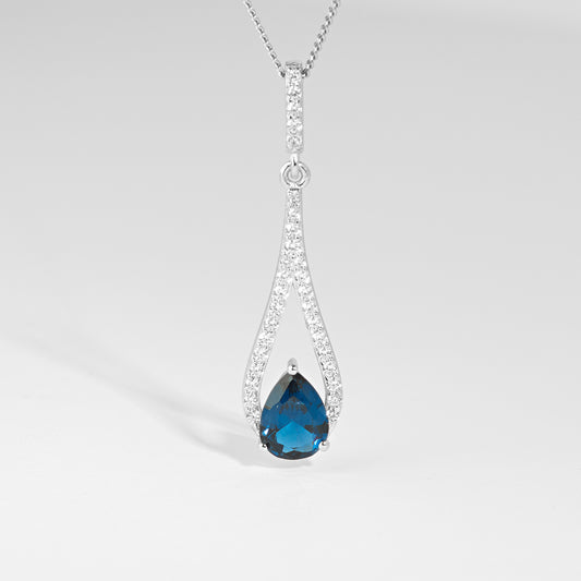 Sterling Silver London Blue Pear Teardrop Zirconia Pendant