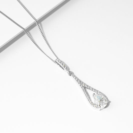 Sterling Silver Teardrop Pear Zirconia Pendant