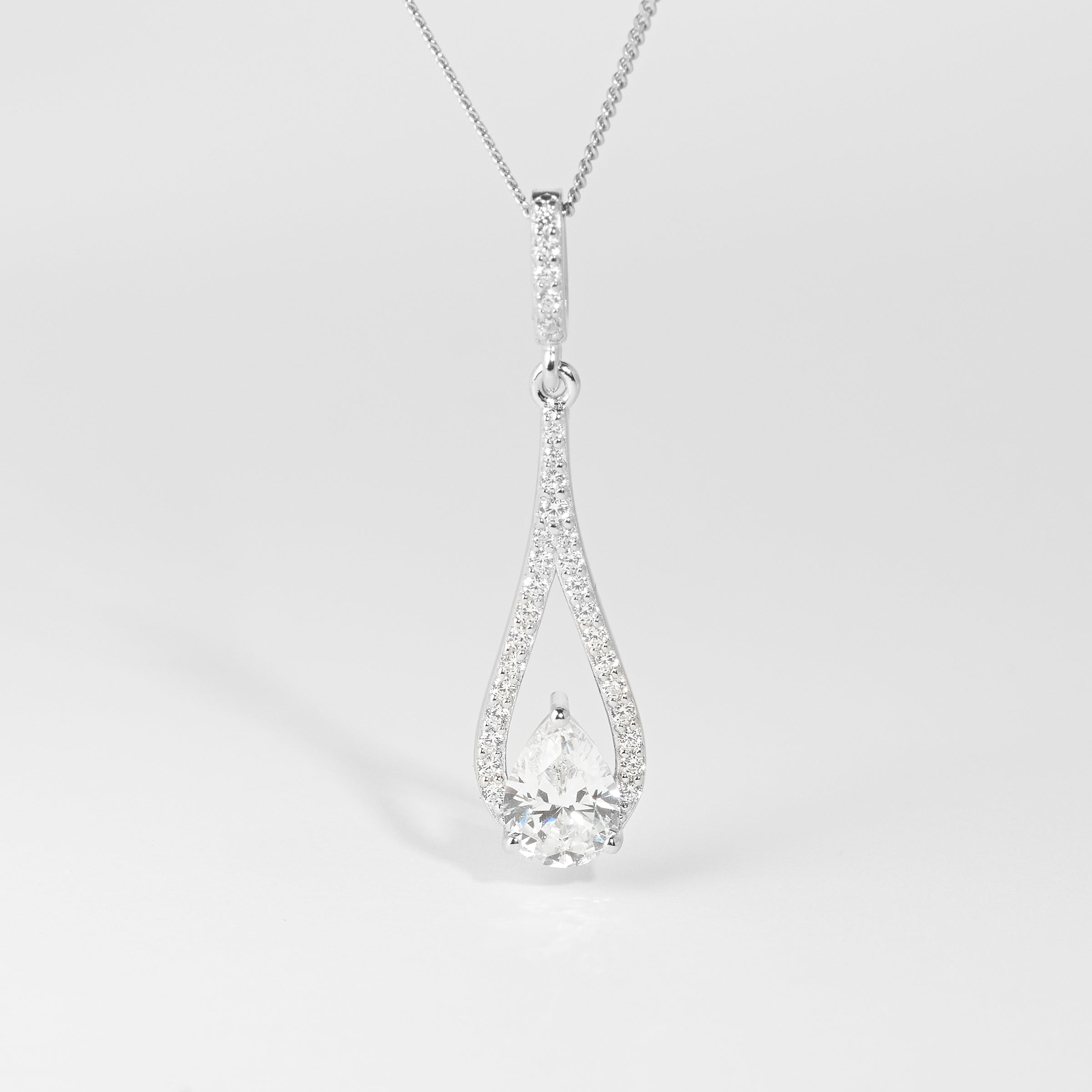 Sterling Silver Teardrop Pear Zirconia Pendant
