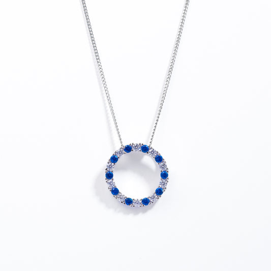 Sterling Silver Blue And White Zirconia Circle Pendant
