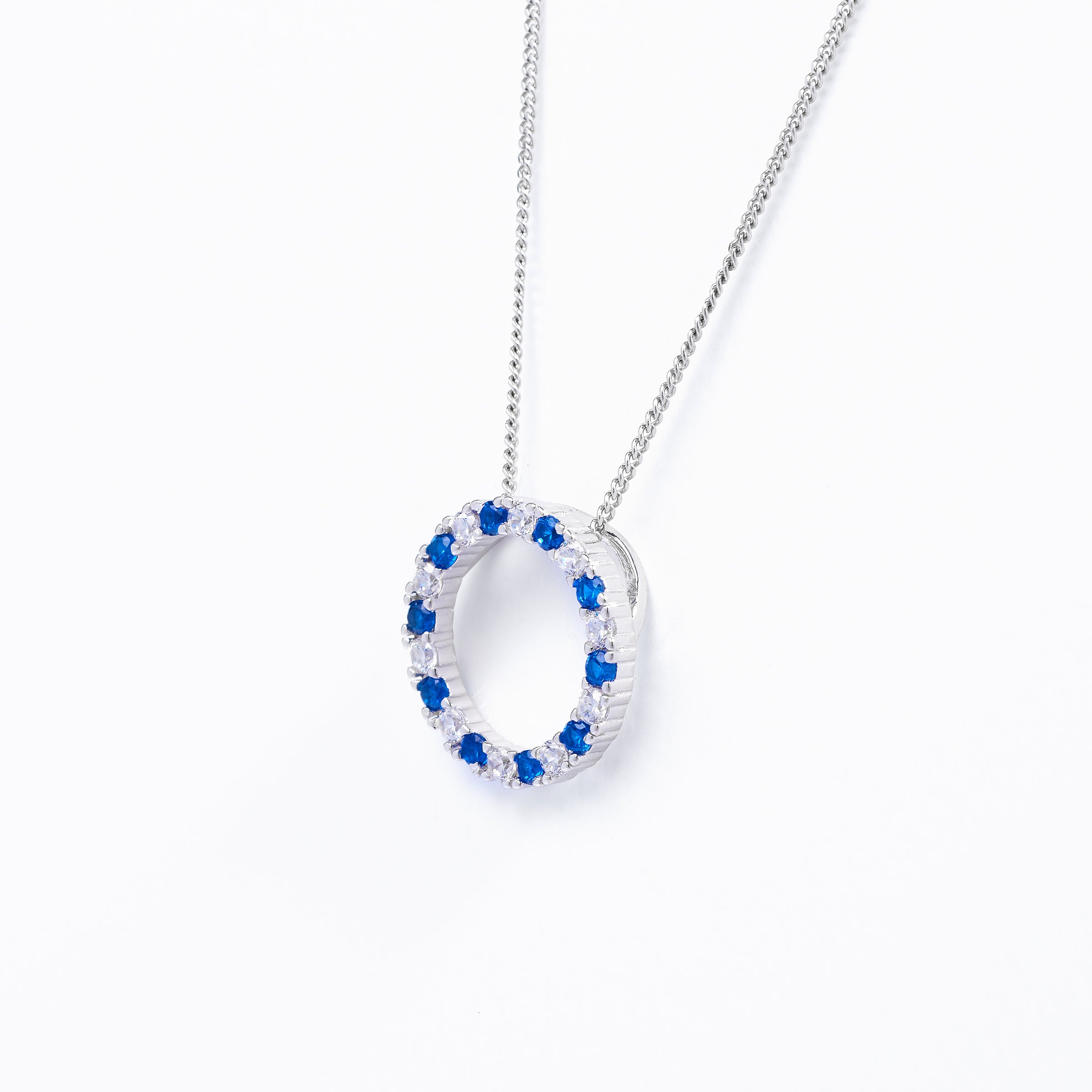 Sterling Silver Blue And White Zirconia Circle Pendant