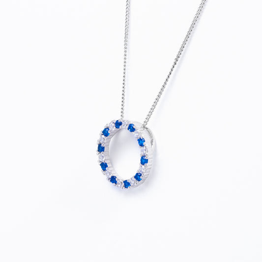 Sterling Silver Blue And White Zirconia Circle Pendant