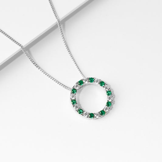 Sterling Silver Green And White Zirconia Circle Pendant