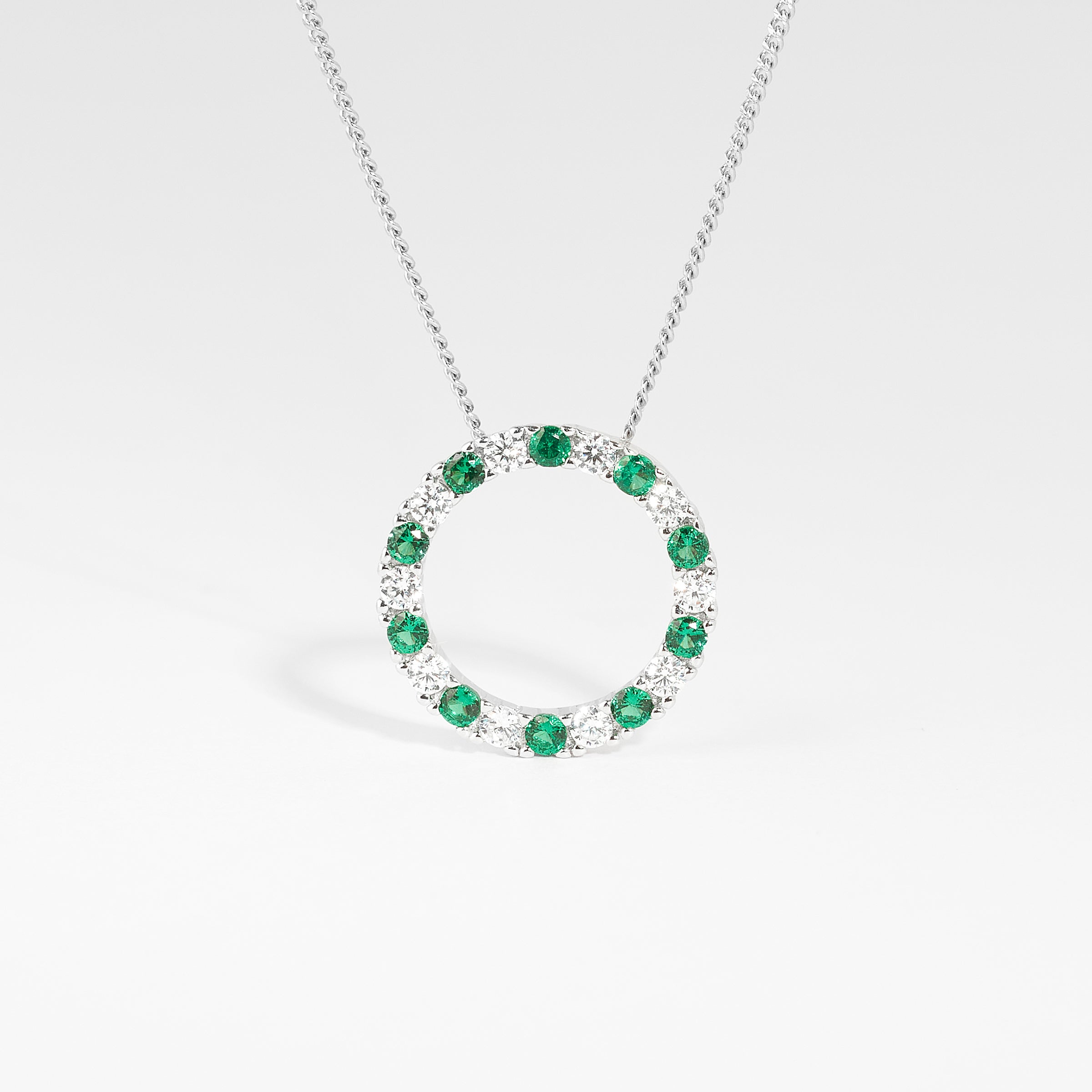Sterling Silver Green And White Zirconia Circle Pendant