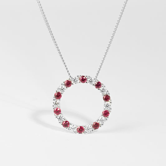 Sterling Silver Red And White Zirconia Circle Pendant