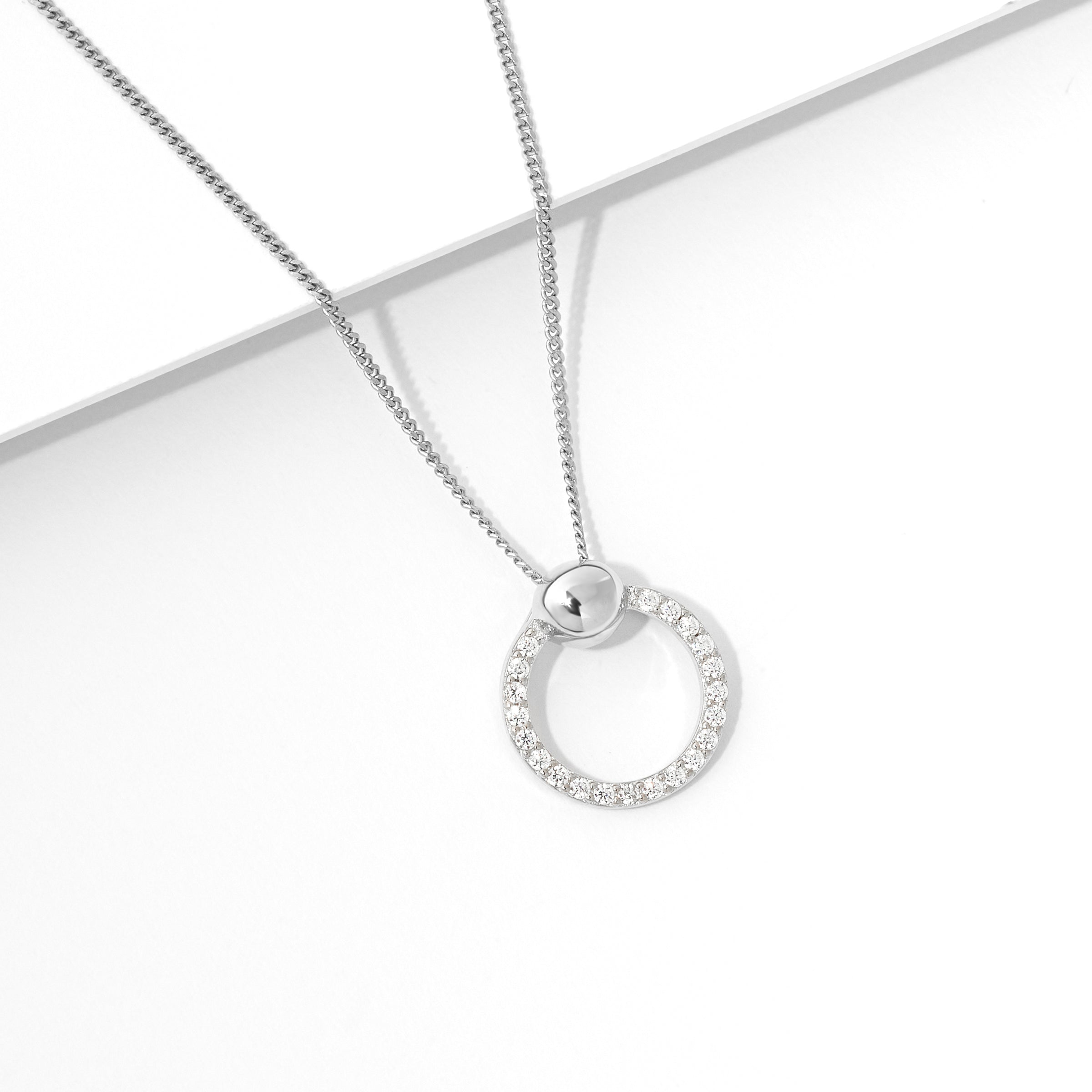 Sterling Silver Zirconia Circle Slider Pendant 13mm