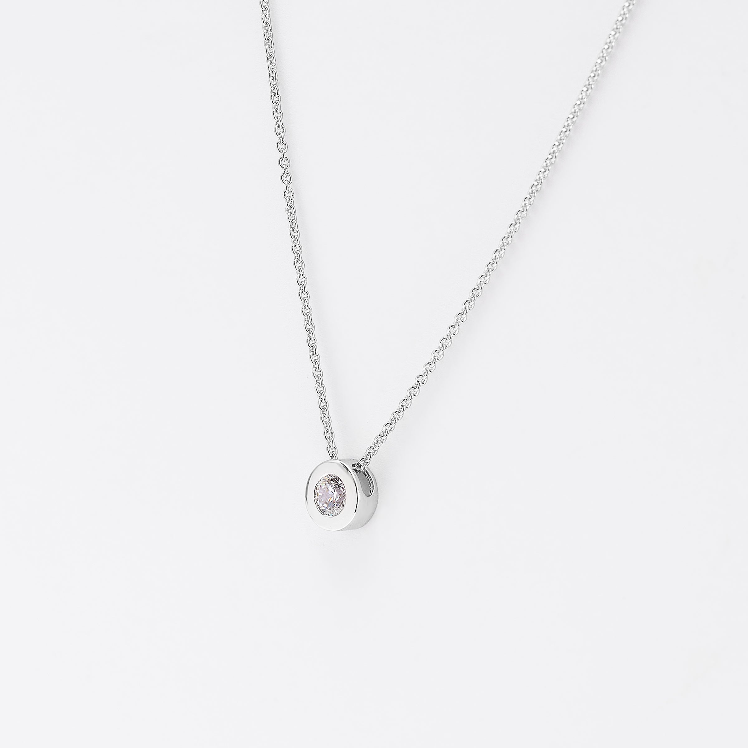 Sterling Silver 6.5mm Bezel Set Zirconia Slider Necklace