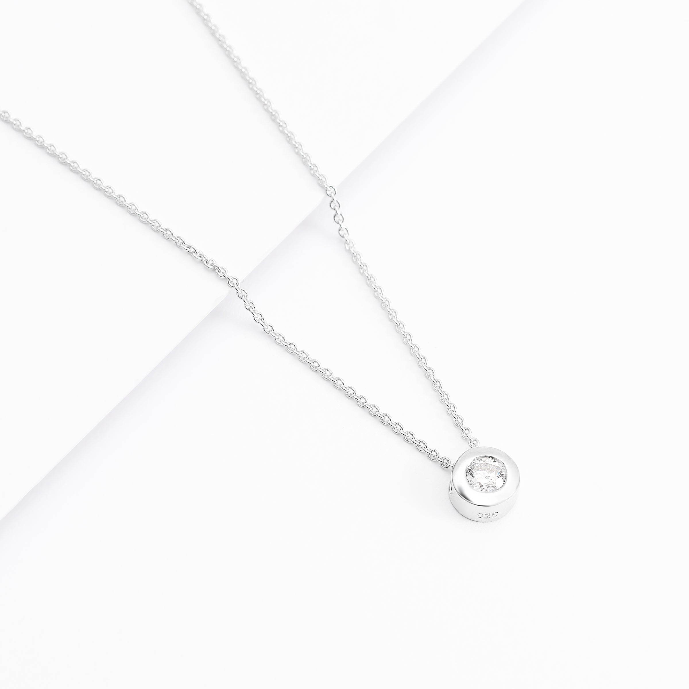 Sterling Silver 6.5mm Bezel Set Zirconia Slider Necklace