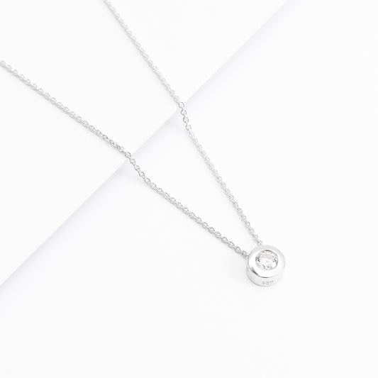 Sterling Silver 6.5mm Bezel Set Zirconia Slider Necklace