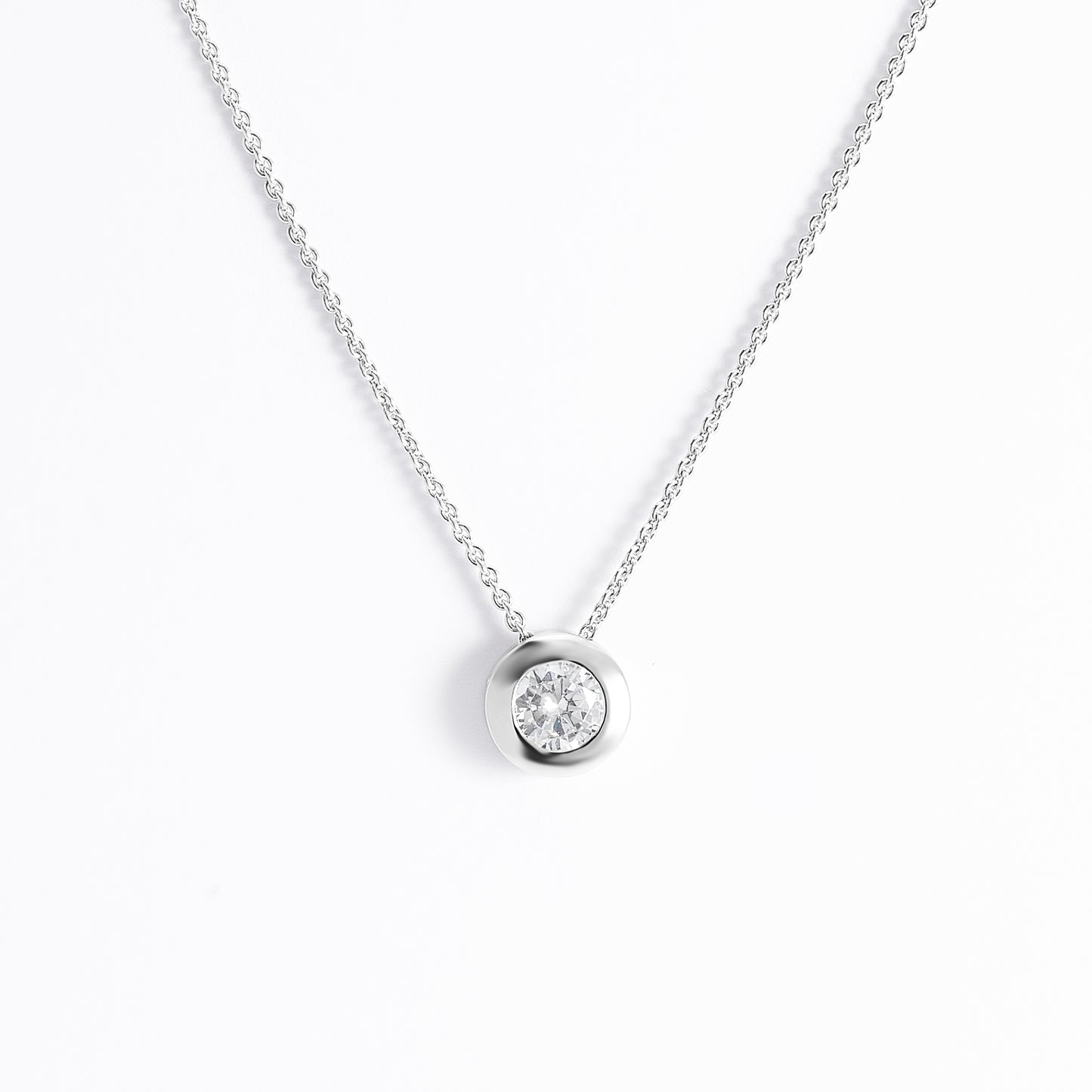 Sterling Silver 8mm Bezel Set Zirconia Slider Necklace