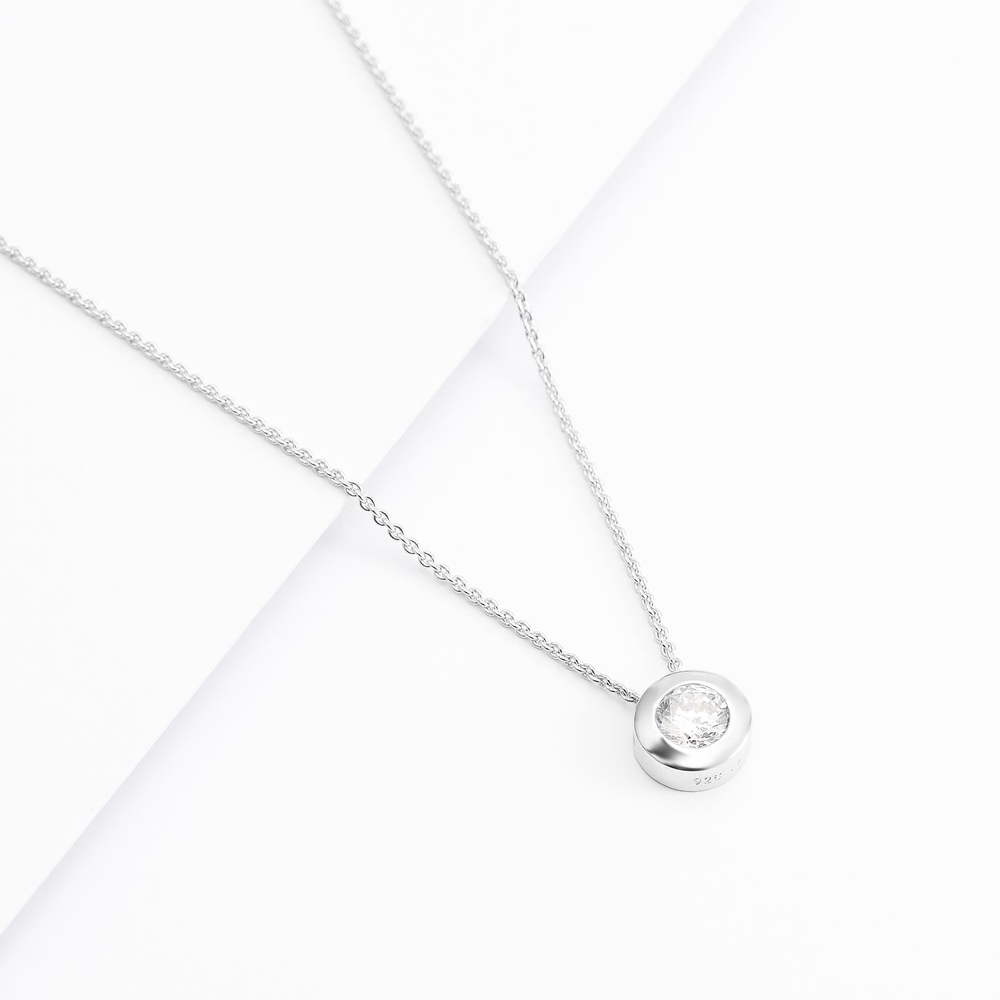 Sterling Silver 8mm Bezel Set Zirconia Slider Necklace