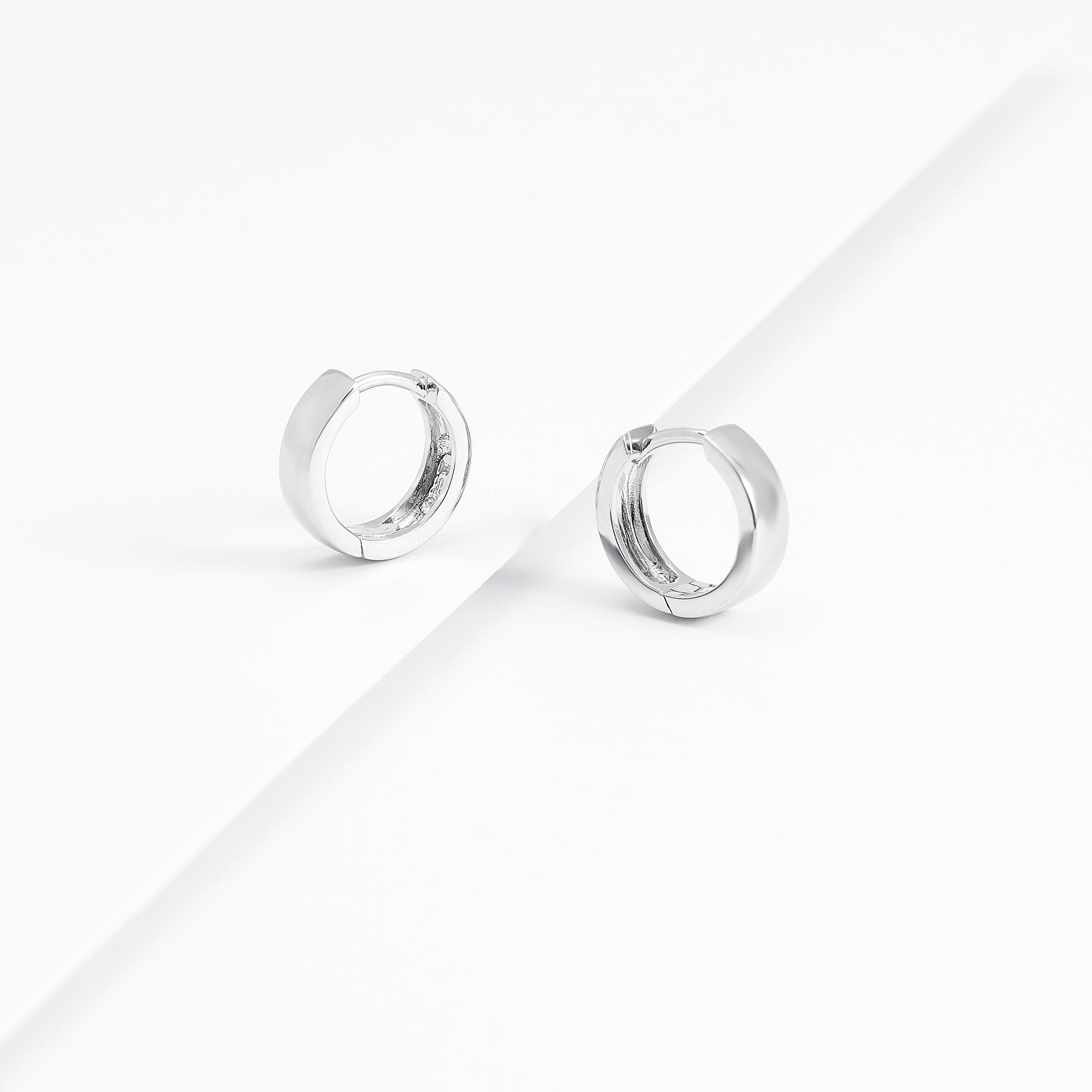 Sterling Silver Plain Huggie Earrings 12.5mm