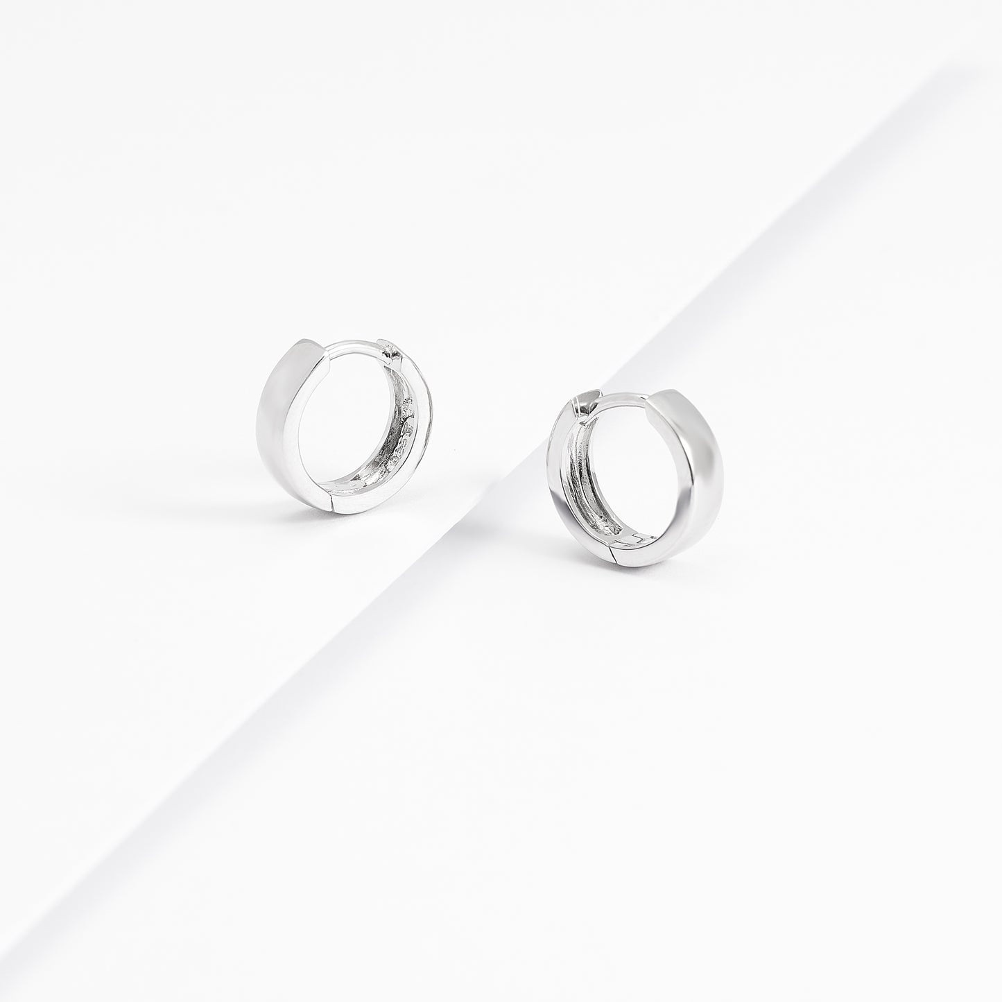 Sterling Silver Plain Huggie Earrings 12.5mm