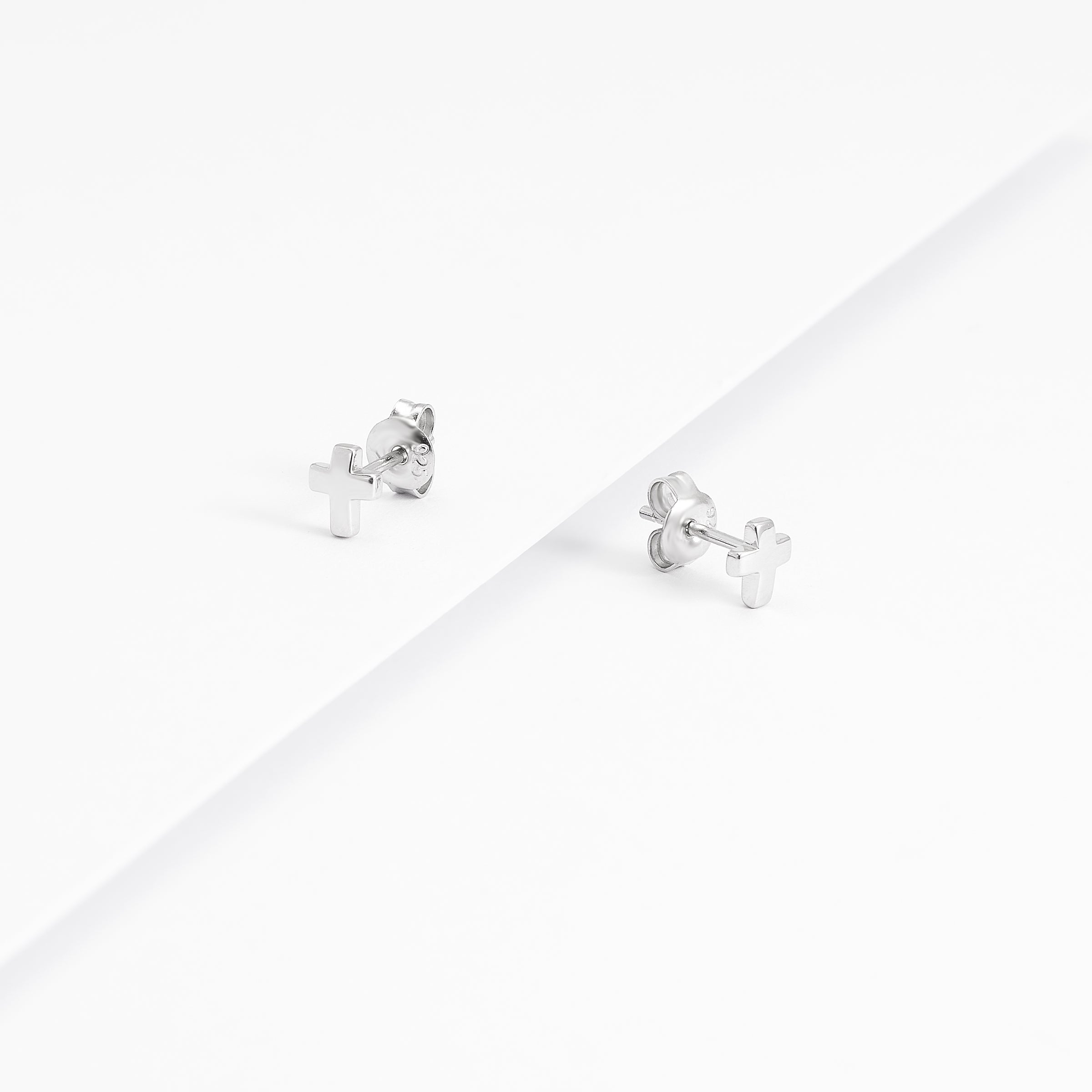 Sterling Silver Plain Cross Stud Earrings