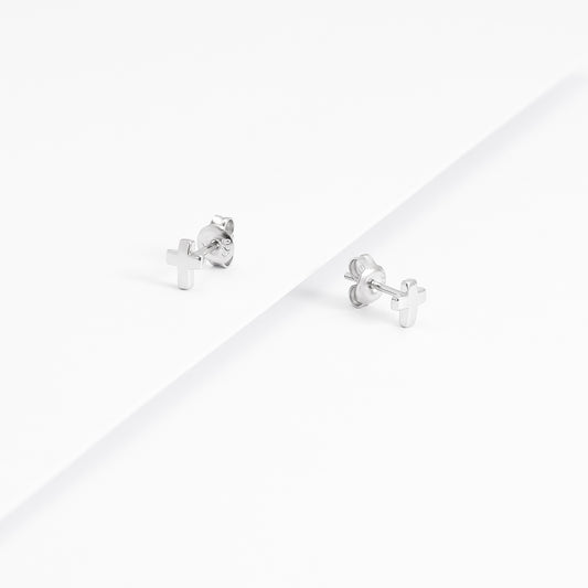 Sterling Silver Plain Cross Stud Earrings