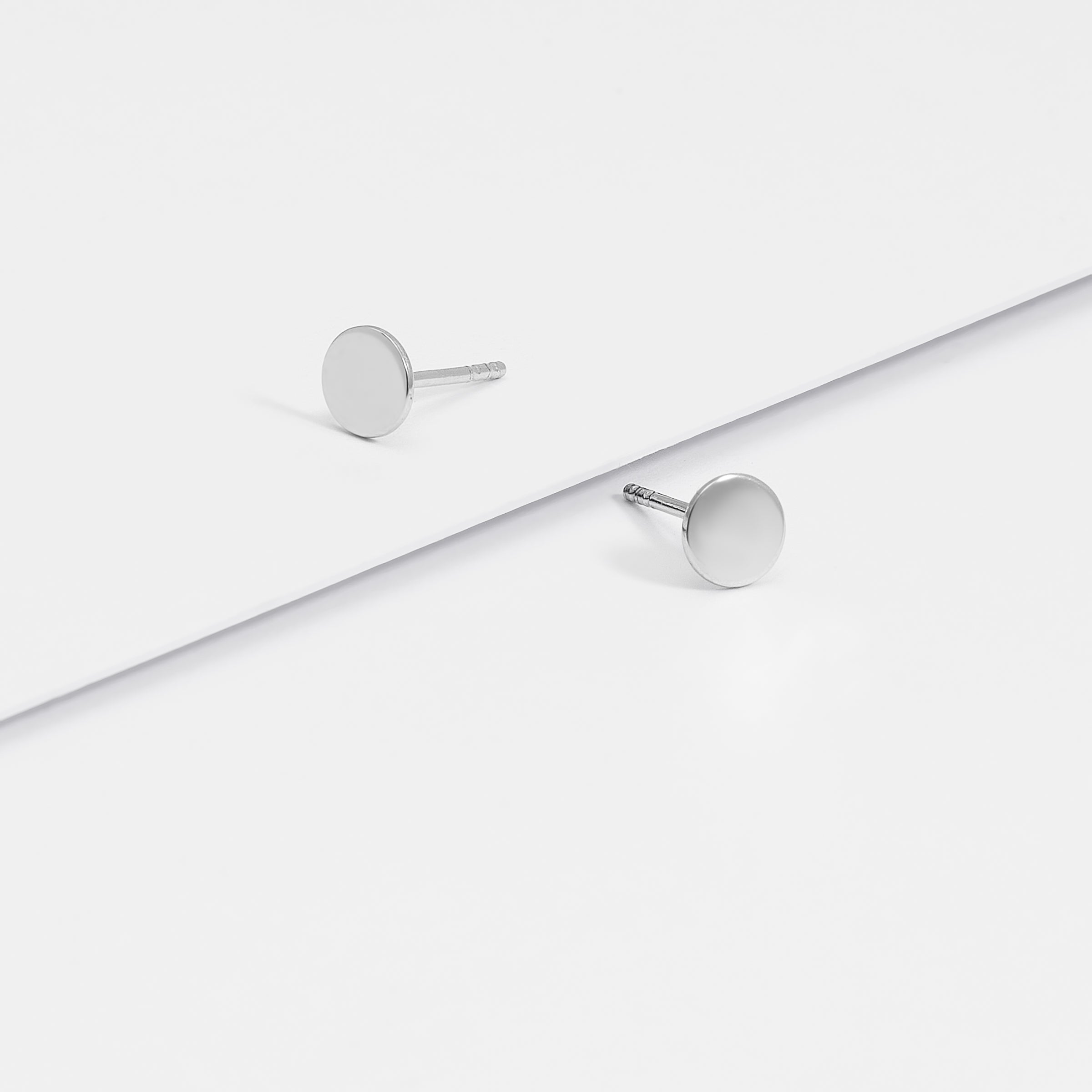 Sterling Silver Round Disc Stud Earrings 6mm