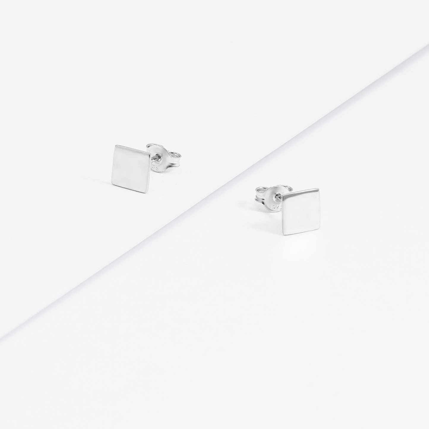Sterling Silver Flat Square Disc Stud Earrings 7mm