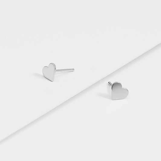 Sterling Silver Plain Heart Disc Stud Earrings 7mm