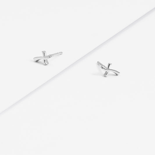 Sterling Silver Plain Wavy Cross Stud Earrings