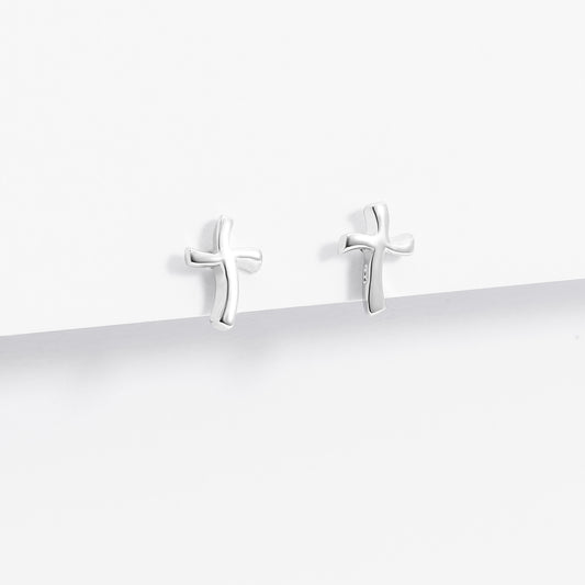 Sterling Silver Plain Wavy Cross Stud Earrings