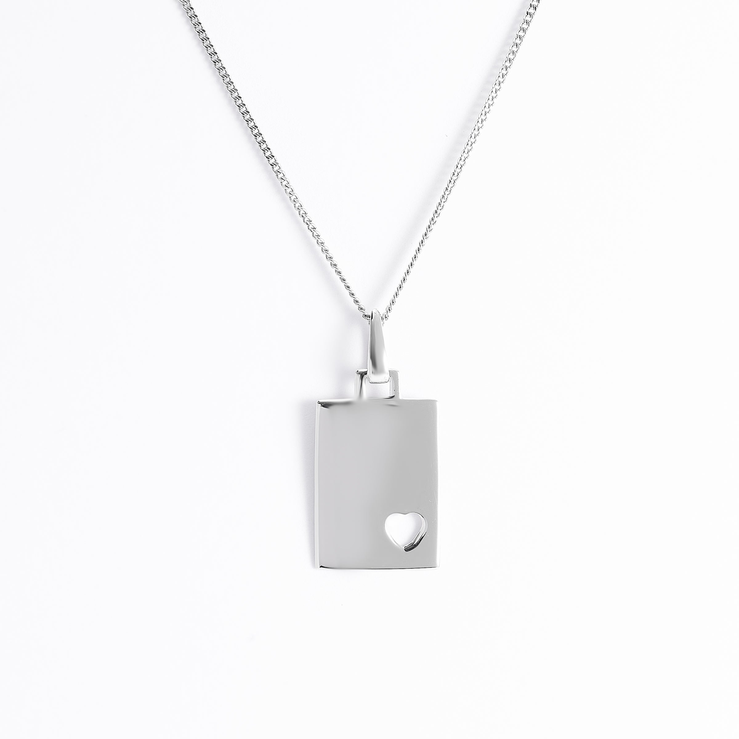 Sterling Silver Dog Tag Pendant With Heart Cutout