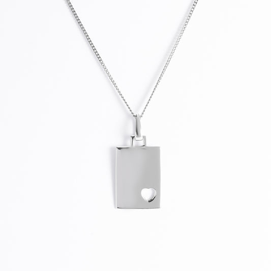 Sterling Silver Dog Tag Pendant With Heart Cutout