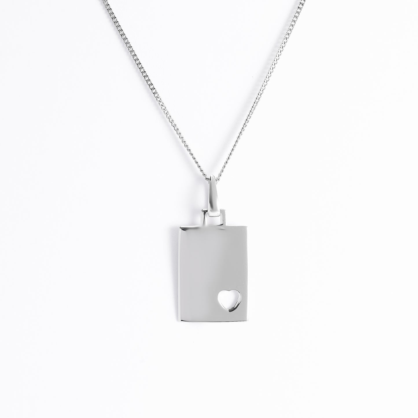 Sterling Silver Dog Tag Pendant With Heart Cutout