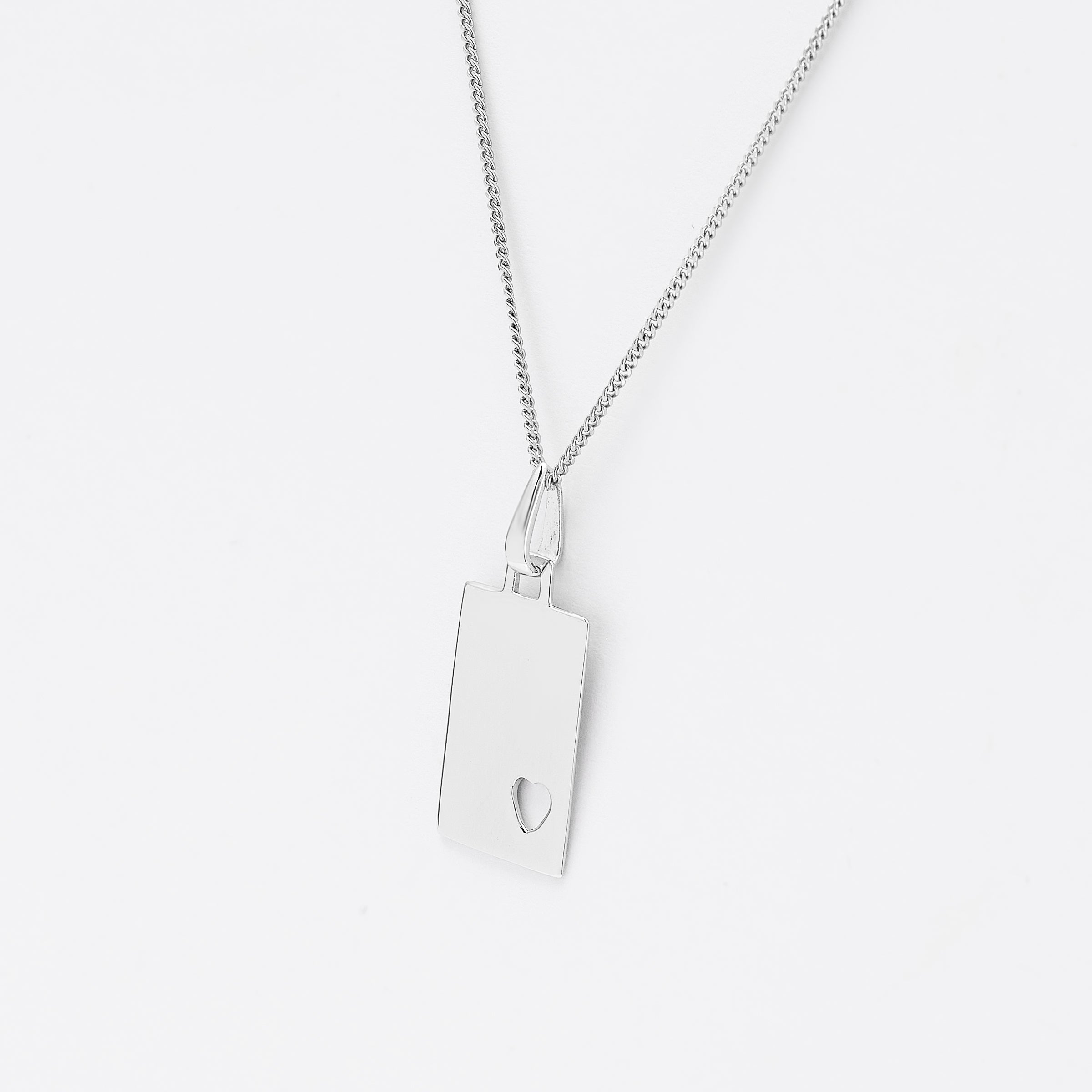 Sterling Silver Dog Tag Pendant With Heart Cutout