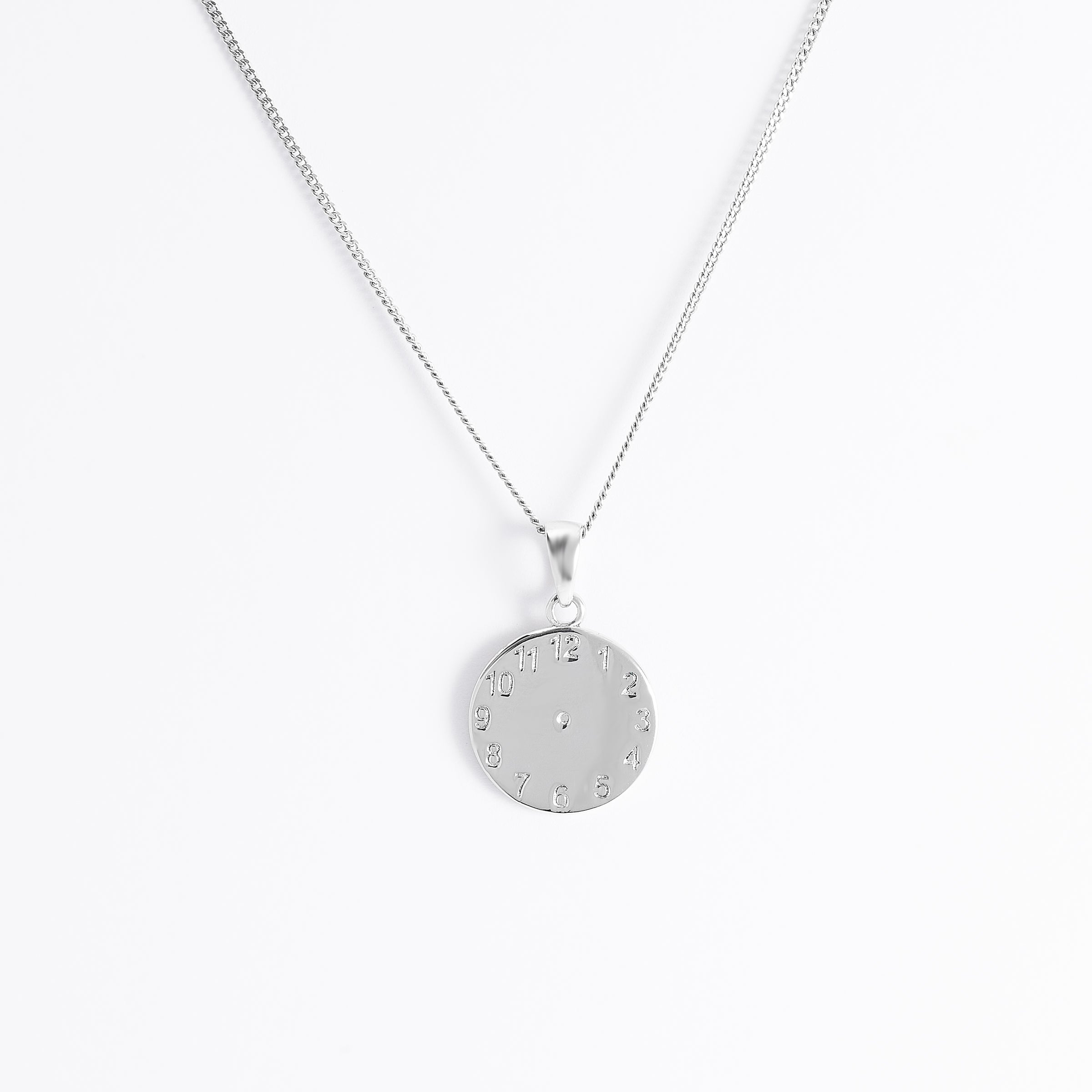 Sterling Silver Engravable Clock Face Pendant