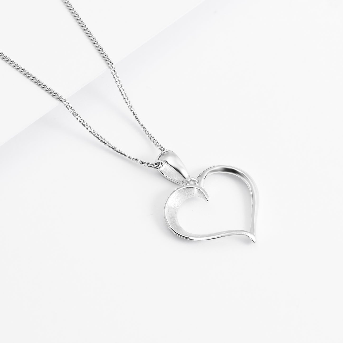 Sterling Silver Matte/Polished Open Heart Pendant 15mm