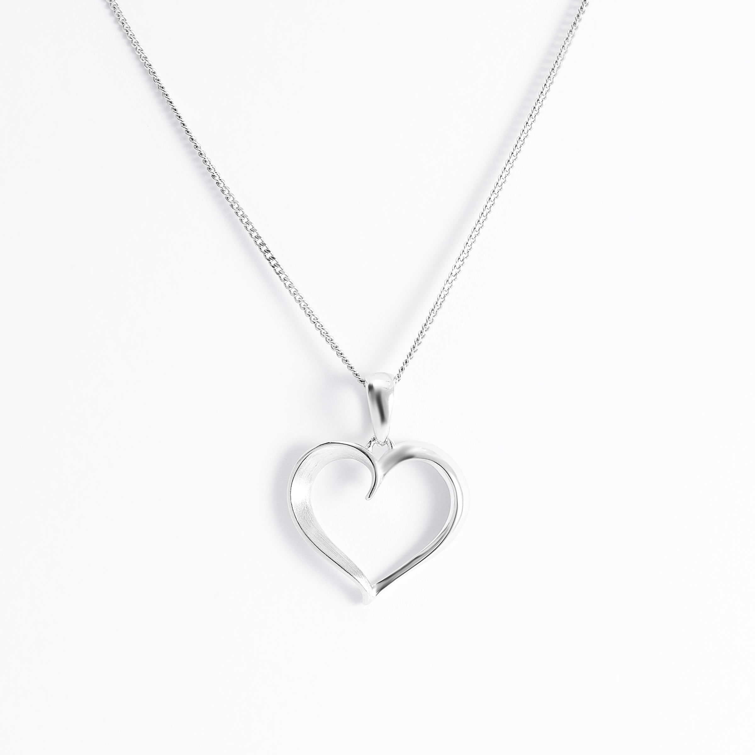 Sterling Silver Matte/Polished Open Heart Pendant 15mm