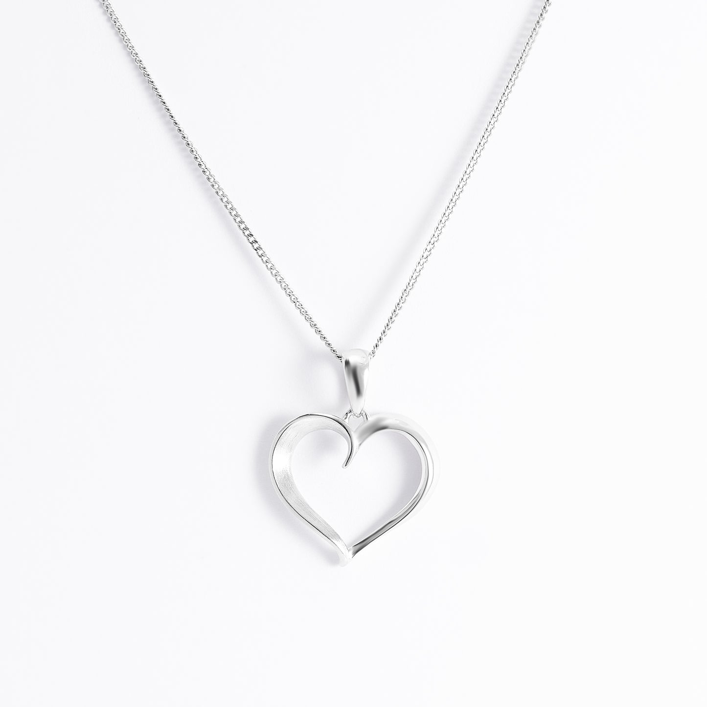 Sterling Silver Matte/Polished Open Heart Pendant 15mm