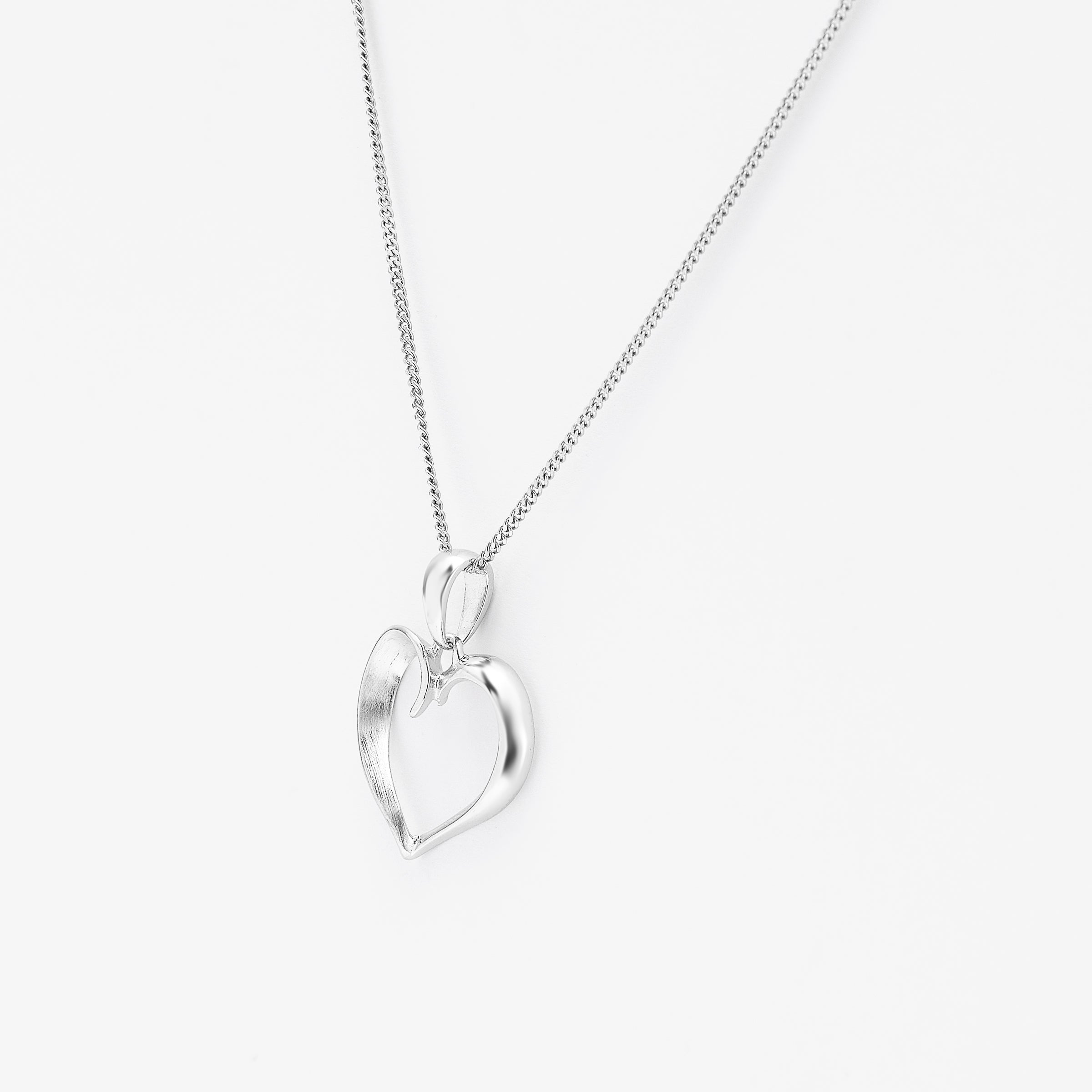 Sterling Silver Matte/Polished Open Heart Pendant 15mm