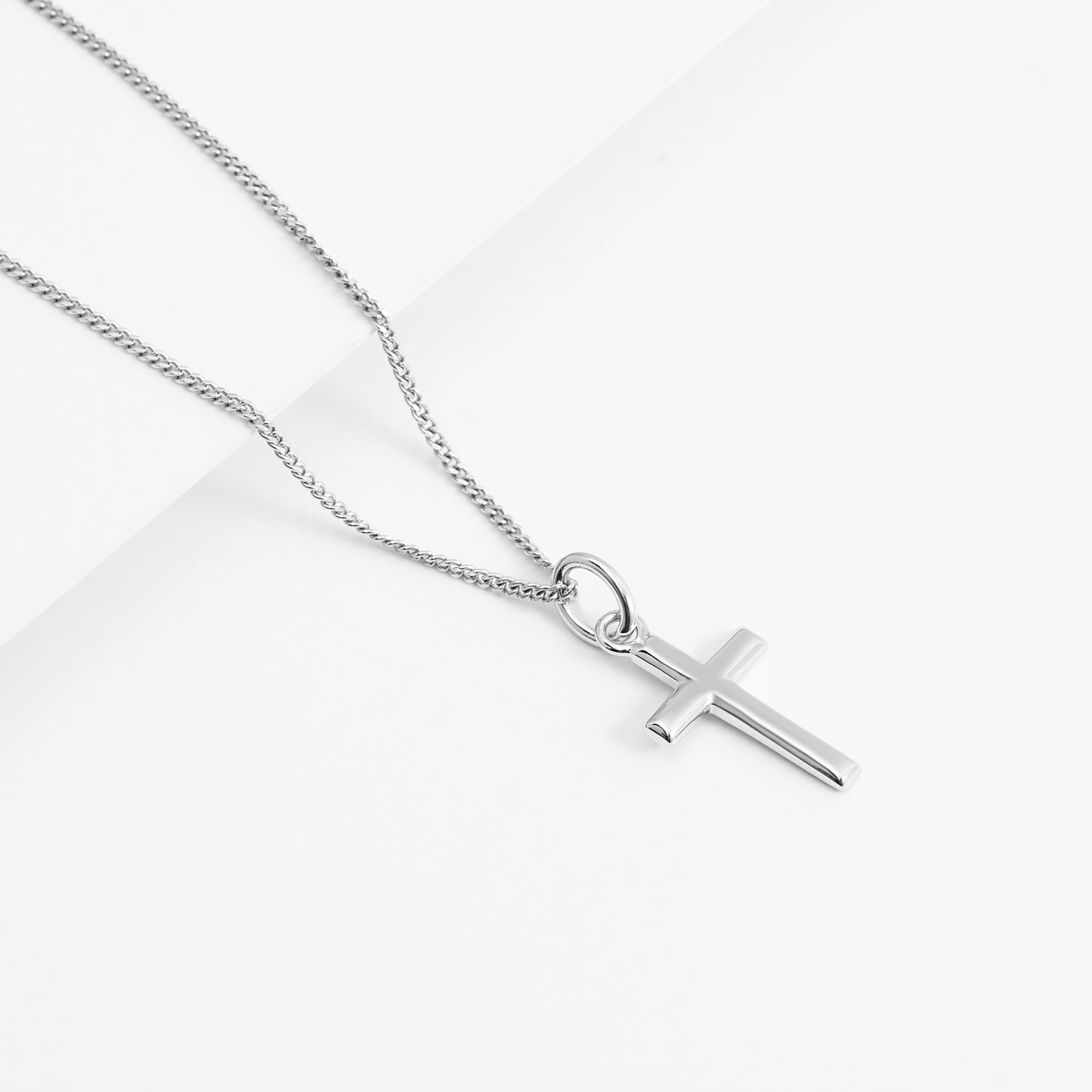 Sterling Silver Small Beveled Edge Cross Pendant 9 x14mm