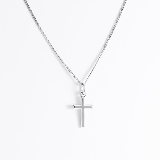 Sterling Silver Small Beveled Edge Cross Pendant 9x14mm