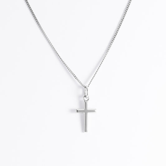 Sterling Silver Small Beveled Edge Cross Pendant 9 x14mm