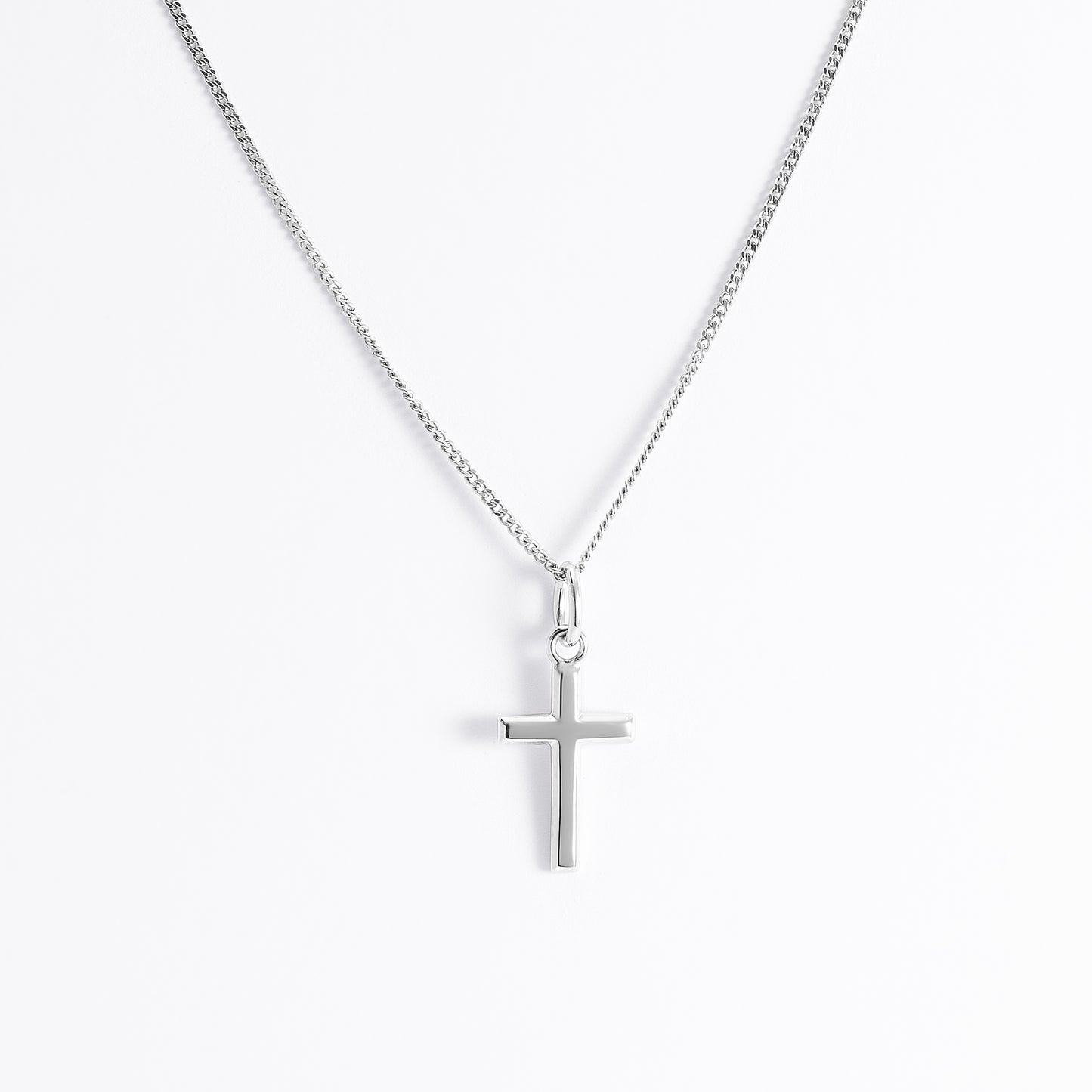 Sterling Silver Small Beveled Edge Cross Pendant 9 x14mm