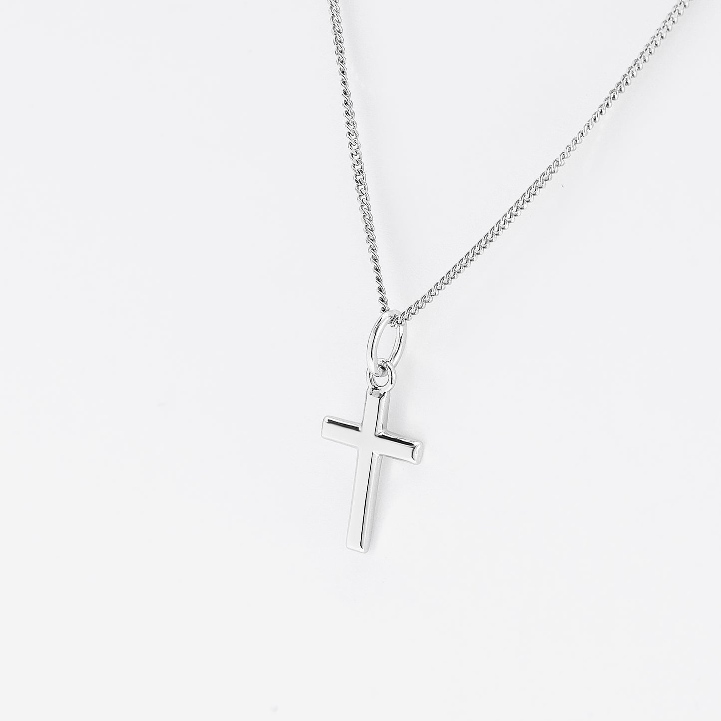 Sterling Silver Small Beveled Edge Cross Pendant 9 x14mm