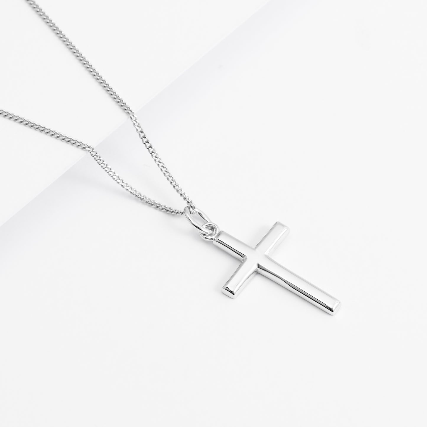 Sterling Silver Medium Beveled Edge Cross Pendant 13x20mm