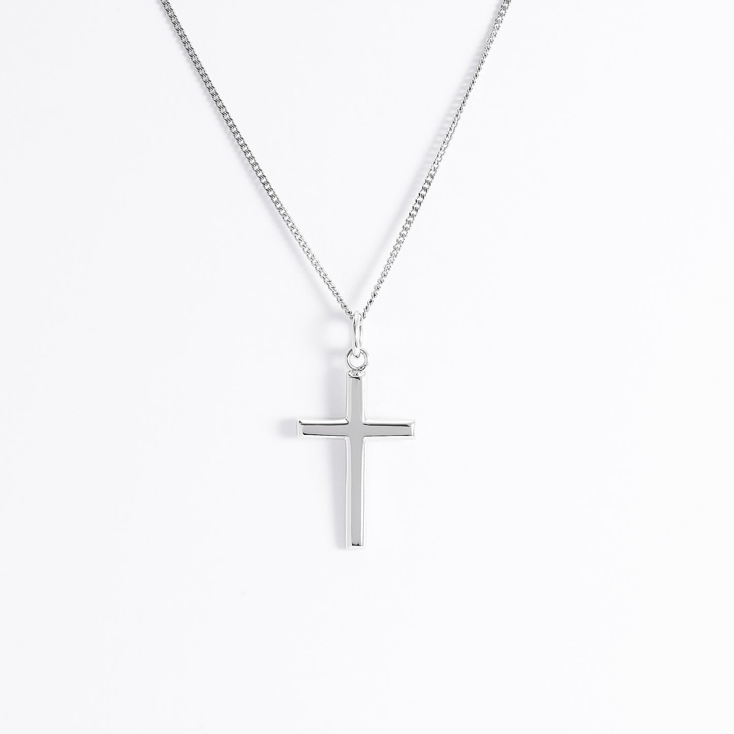 Sterling Silver Medium Beveled Edge Cross Pendant 13x20mm