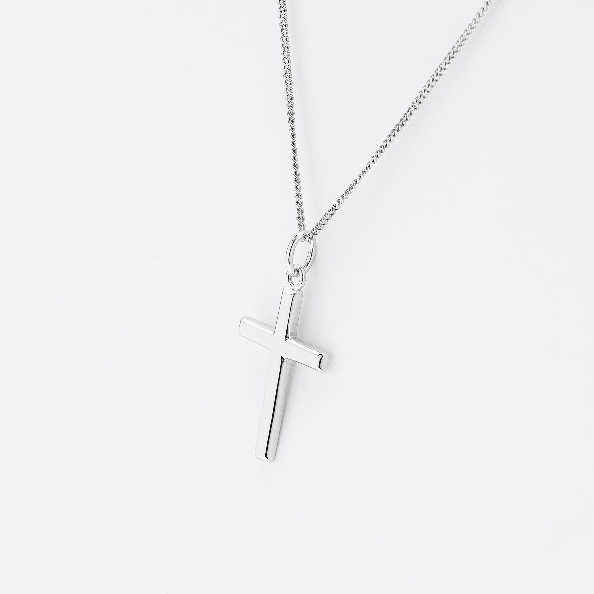 Sterling Silver Medium Beveled Edge Cross Pendant 13x20mm