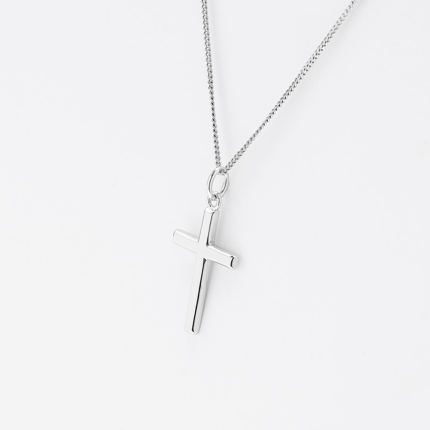 Sterling Silver Medium Beveled Edge Cross Pendant 13x20mm