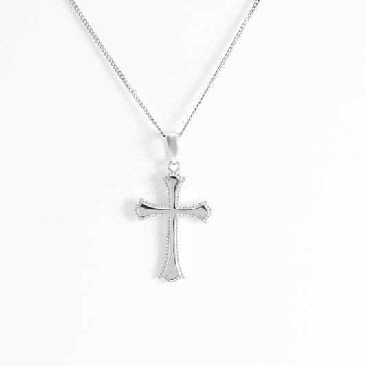 Sterling Silver Beaded Edge Cross Pendant 16x23mm