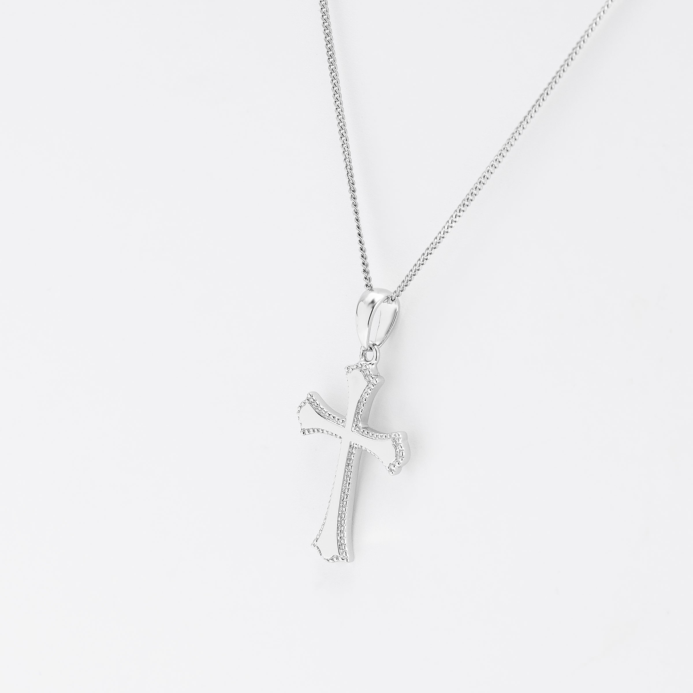 Sterling Silver Beaded Edge Cross Pendant 16x23mm