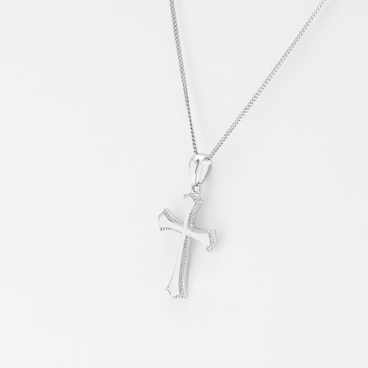 Sterling Silver Beaded Edge Cross Pendant 16x23mm