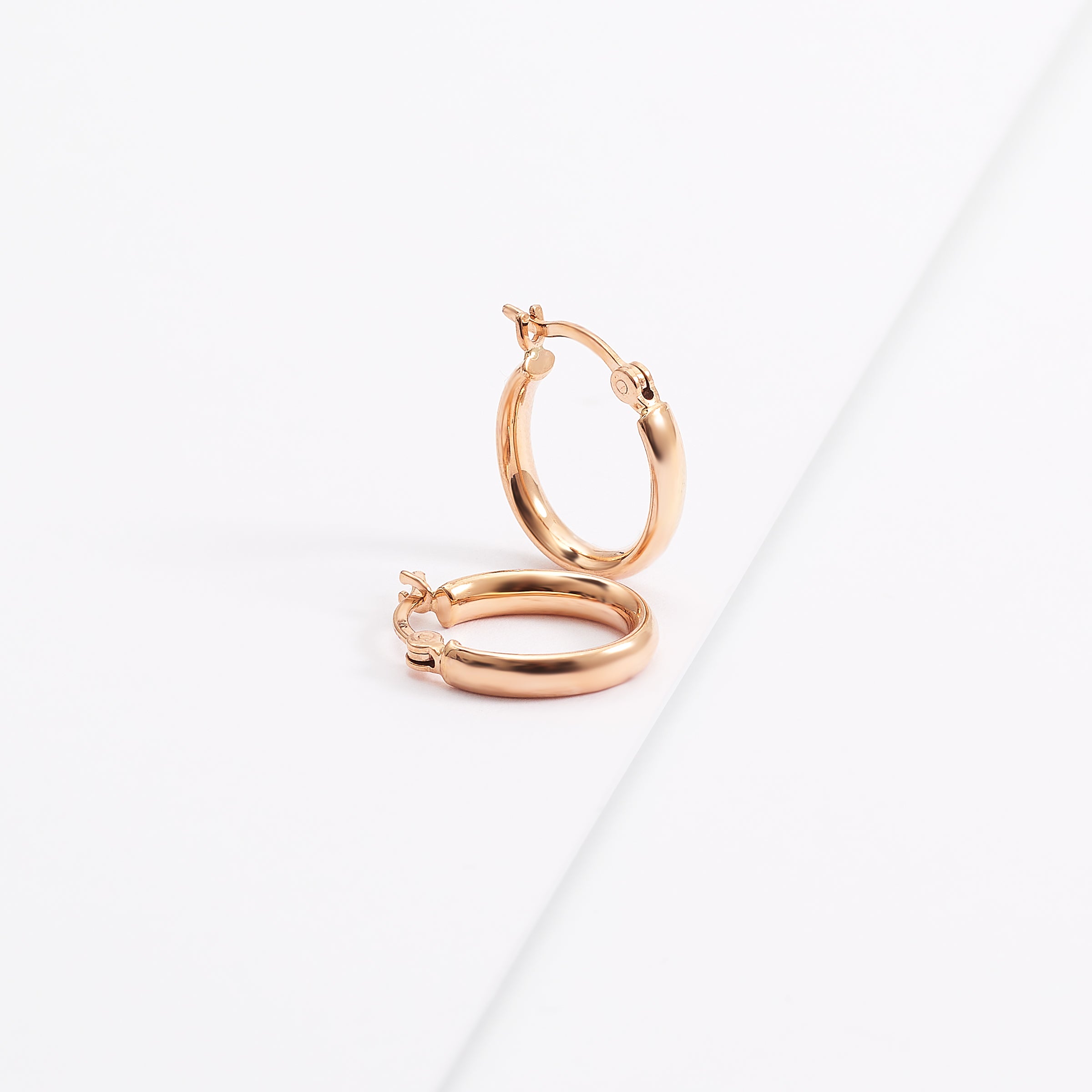 9K Rose Gold Oval Half Round Hoop Earrings 10x8mm