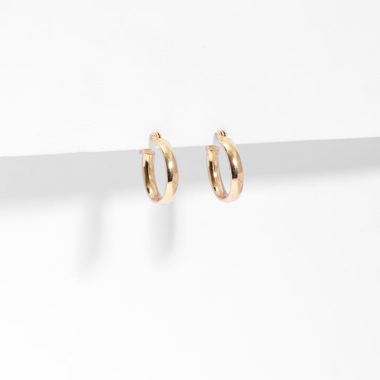 9K Yellow Gold Oval Half Round Hoop Earrings 10x8mm